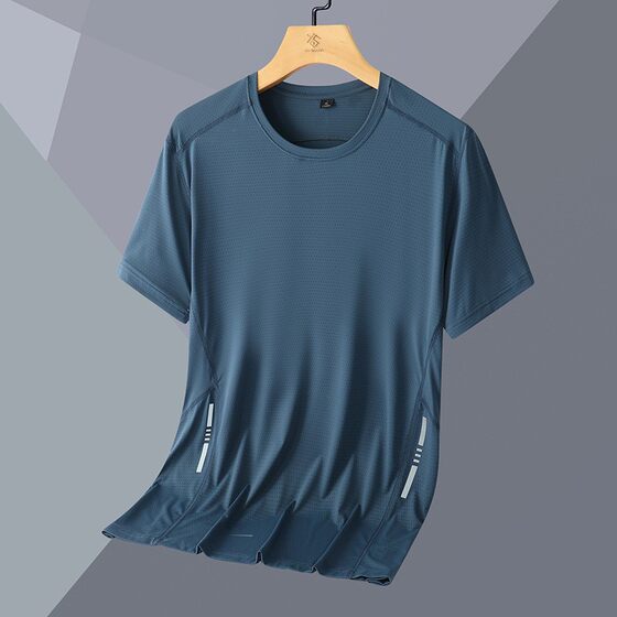 Men's Summer Ice Silk Short-sleeved T-shirt Thin Casual Sports Fitness Training All-match Loose Sweatshirt Quick-drying Clothes