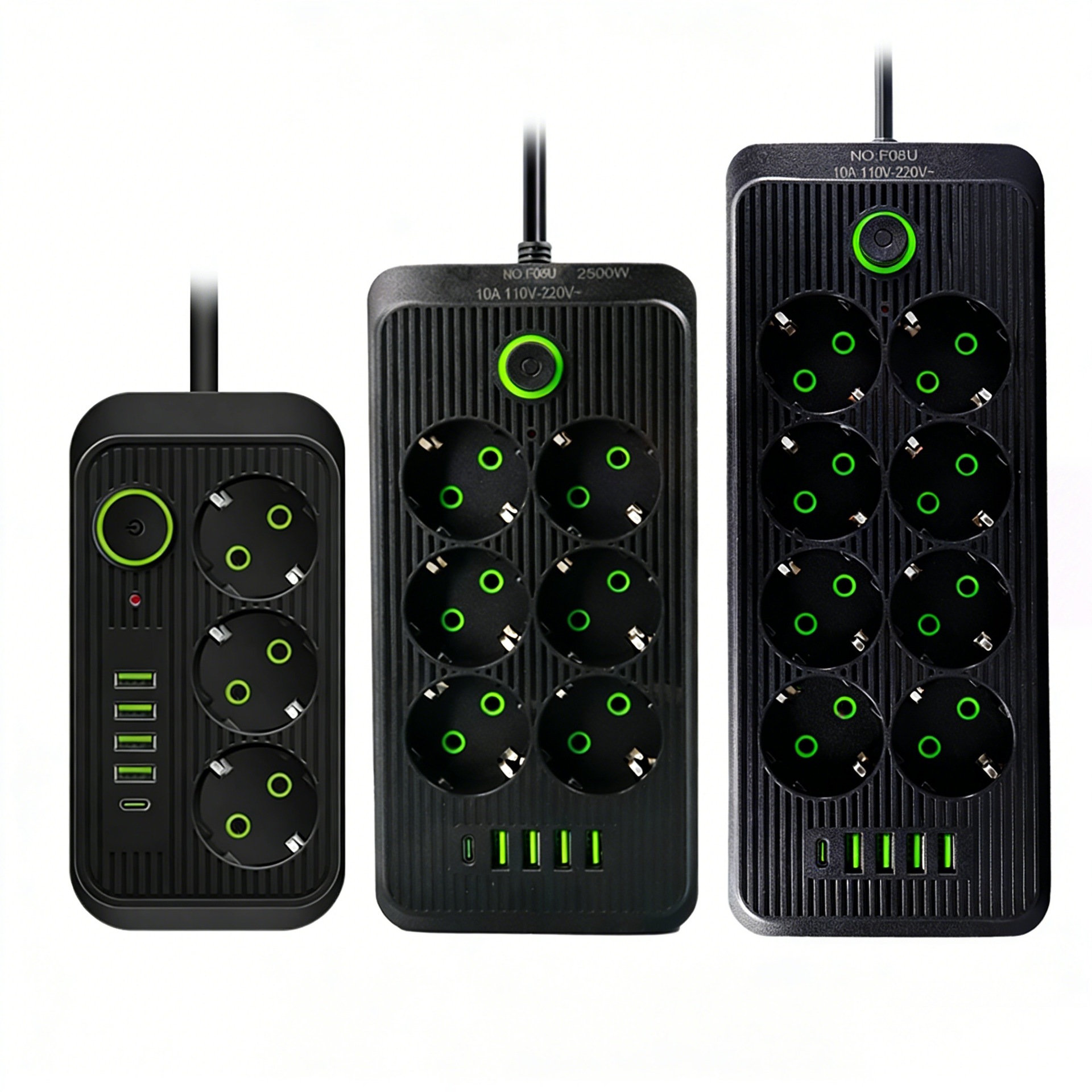 跨境外贸出口欧洲3/6/8位欧式电源插线板USB充电网络过滤器插排