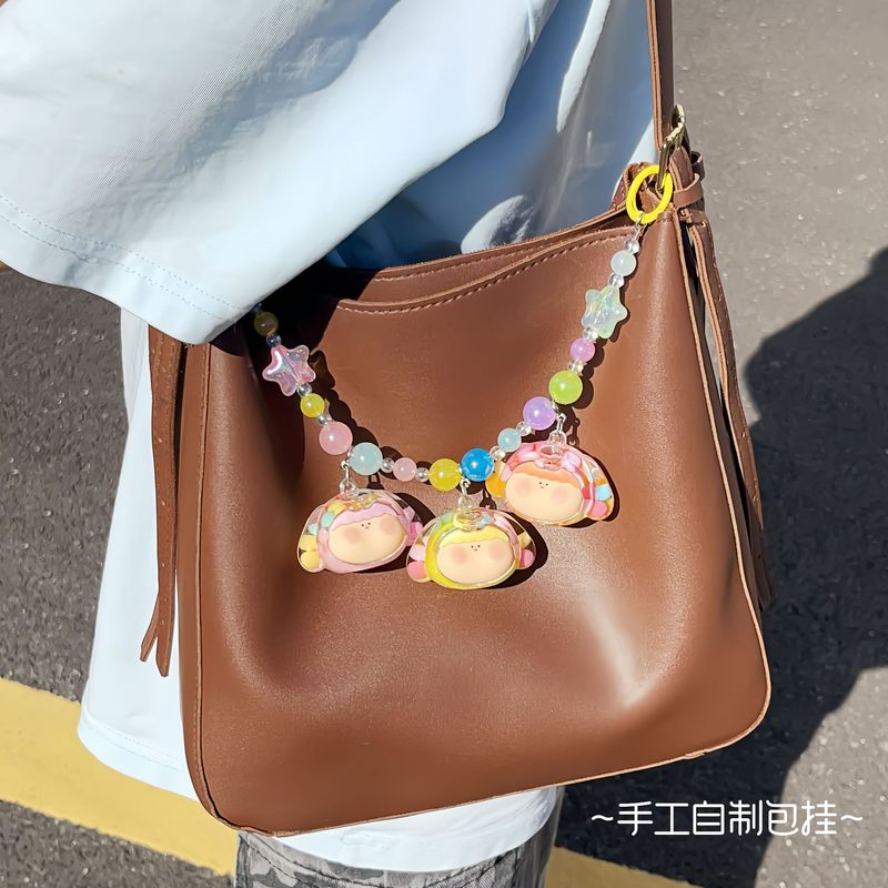 原创亚克力多巴胺可爱卡通流沙包链彩色串珠挎包小书包挂件钥匙扣|undefined