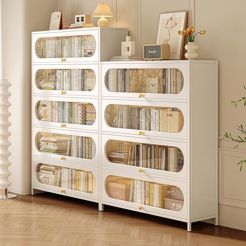 Cream Style Steel Dust-Proof Bookcase French Floor-Standing Bookshelf Home Display Cabinet Living Room Storage Cabinet Storage Locker