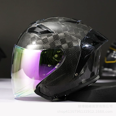 Motorcycle 3/4 Helmet Lightweight Summer | Motosiklet kaskı (dəbilqə) - 12k-bright-black-transparent-day-and-night-purple-lenses-m