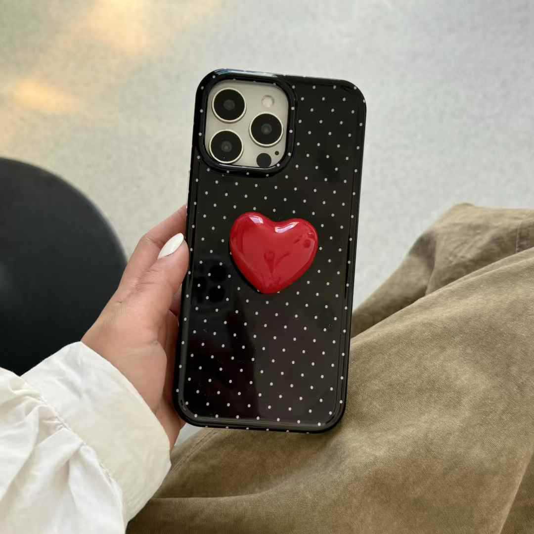 El soporte de amor de lunares ins es adecuado para la carcasa del teléfono móvil Apple 15/16pro 15promax creativo 13/14 simple femenino