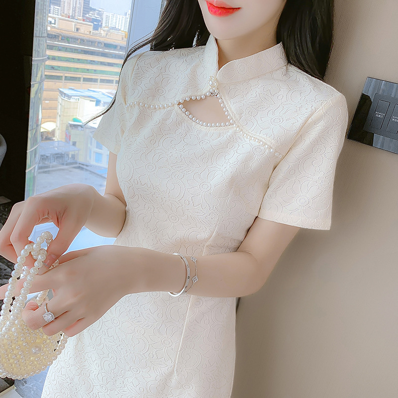 New Chinese-Style Lace Qipao Dress, Summer 2026 New Model for Women, Short-Sleeve, Elegant National Style for Petite Figures