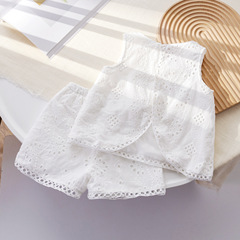 Girls' summer new suit Korean style vest two-piece baby top summer internet celebrity jacquard shorts cotton