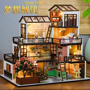 New DIY Cabin Mini Dream Town Handmade Building Assembled Toy House Model House Birthday Gift