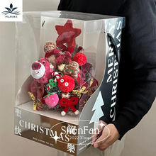 圣诞节新款圣诞树手提礼盒鲜花花束包装盒平安夜礼物花艺手提袋子