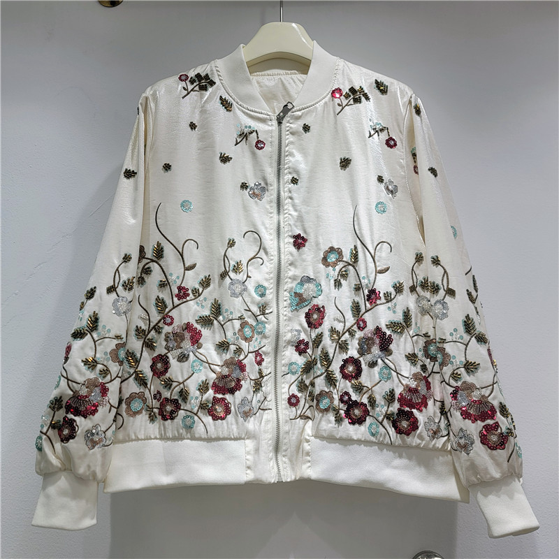 Chaqueta de Béisbol Satinada con Bordado para Mujer Estilo Retro para Primavera