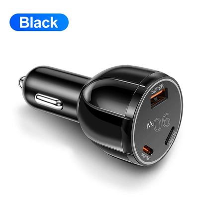 3 Port 90W Usb+2Pd Car Charger USB Fast Charging Car Phone Adapter (Mobil şarj cihazları) - black-bagged