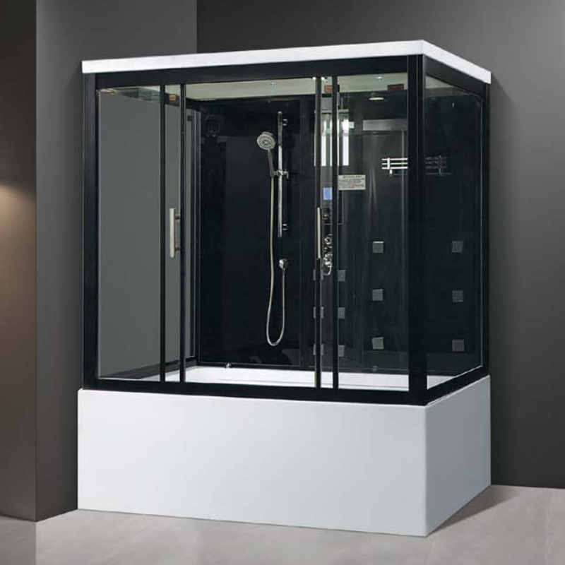 Ducha con bañera sala de vapor húmeda integrada sala de vapor de vidrio negro doble cuarto de ducha baño Baño