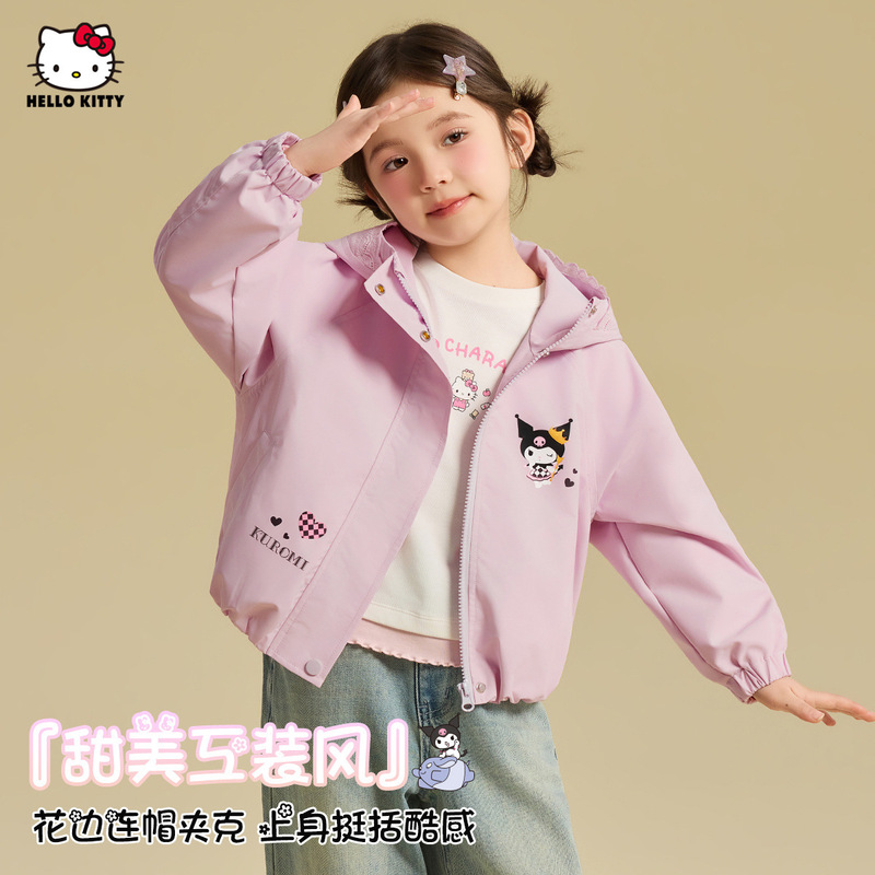 Girls' Spring Sweet Workwear-Style Jacket 2026 New Lace-Trimmed Hooded Loose Stylish Jacket Outerwear