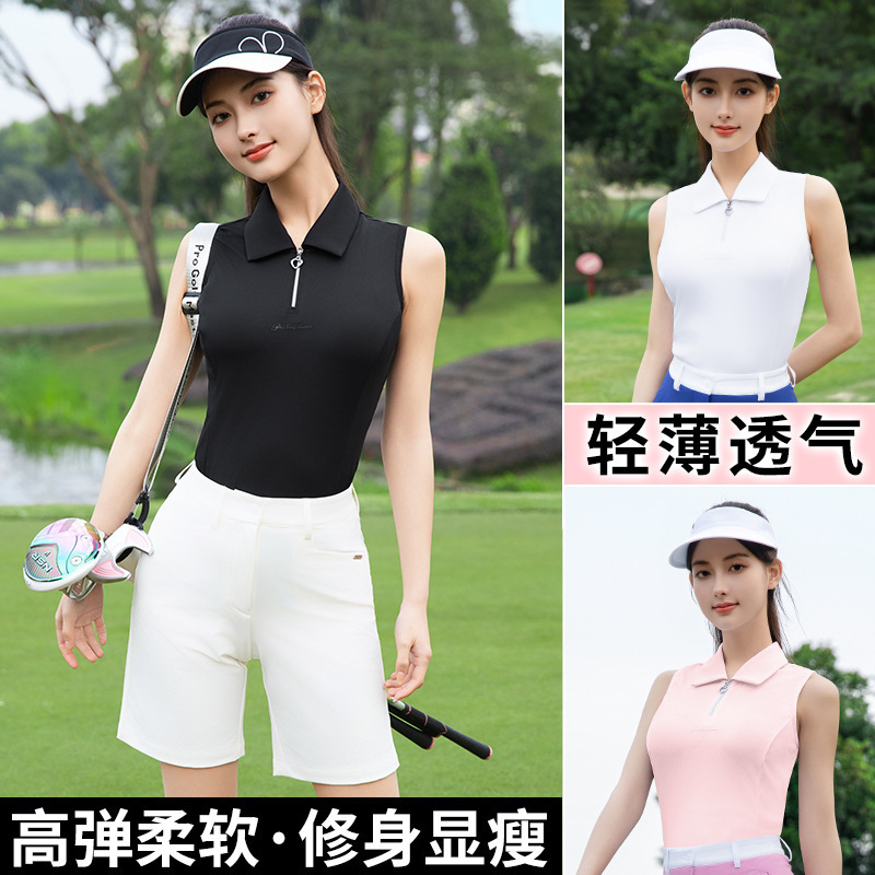Pgm Golf Women's Spring and Summer Clothing Women's Sleeveless Polo Tennis Tops Sports T-Shirts