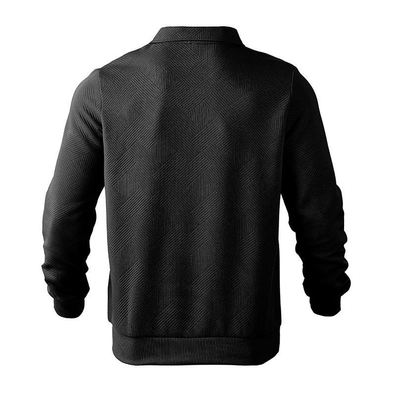Men's Half-zip Jacquard Polo Sweatshirt With Turn-down Collar_voghion.com
