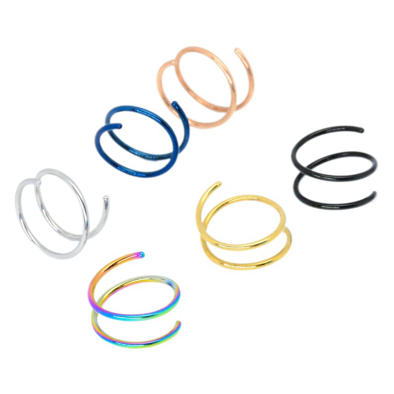 Stainless Steel Geometric Nose Ring with Half-Spring Piercing, Nose Stud Piercing Jewelry, Cross-Border Customization, Minimum Order of 10 Pieces