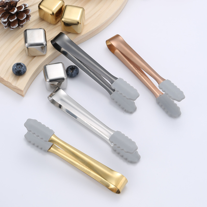 304不鏽鋼硅膠食品夾食物夾甜品夾冰夾子冰鉗冰夾方糖夾冰塊夾子