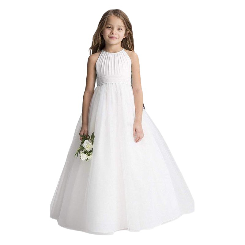Aibao cumpleaños anfitrión pasarela verano niñas sin mangas gasa beige largo nuevo vestido de la princesa los niños