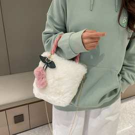 批发毛绒包包秋冬新款樱桃毛绒手提包单肩斜跨时尚百搭毛毛包包女