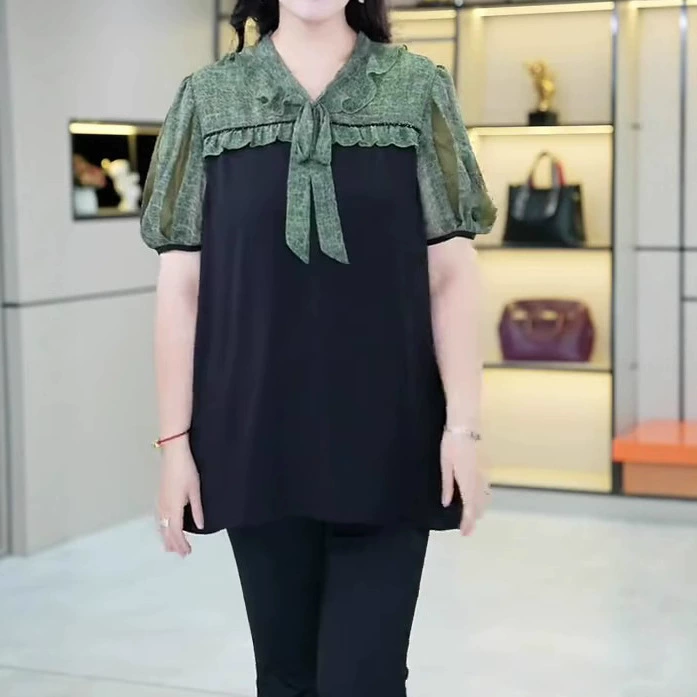 2025 новая летняя мода с цветочным сращением шифоновая подвеска большой размер свободная повседневная нижняя рубашка толстая MM женская одежда