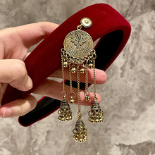 2025年酒红色复古做旧气质流苏发箍新中式民族风小众设计头箍发饰