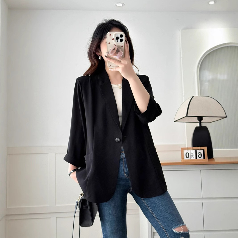 plus size Spring and Summer Thin Suit Jacket Women's Fat MM200 Jin Loose Casual Slimming Seven-point Sleeve Shoulder Suit plus size Spring and Summer Thin Suit Jacket Women's Fat MM200 Jin Loose Casual Slimming Seven-point Sleeve Shoulder Suit