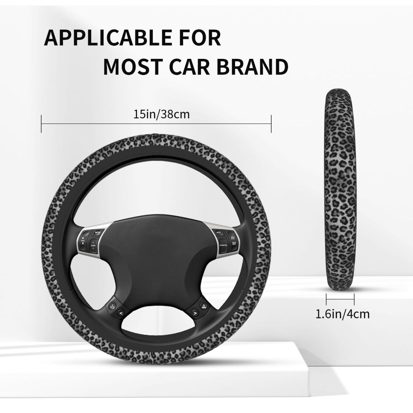 Foreign Trade Export Amazon Car Black Leopard Print Steering Wheel Cover Jit Dropshipping Wholesale Temu Hot Selling