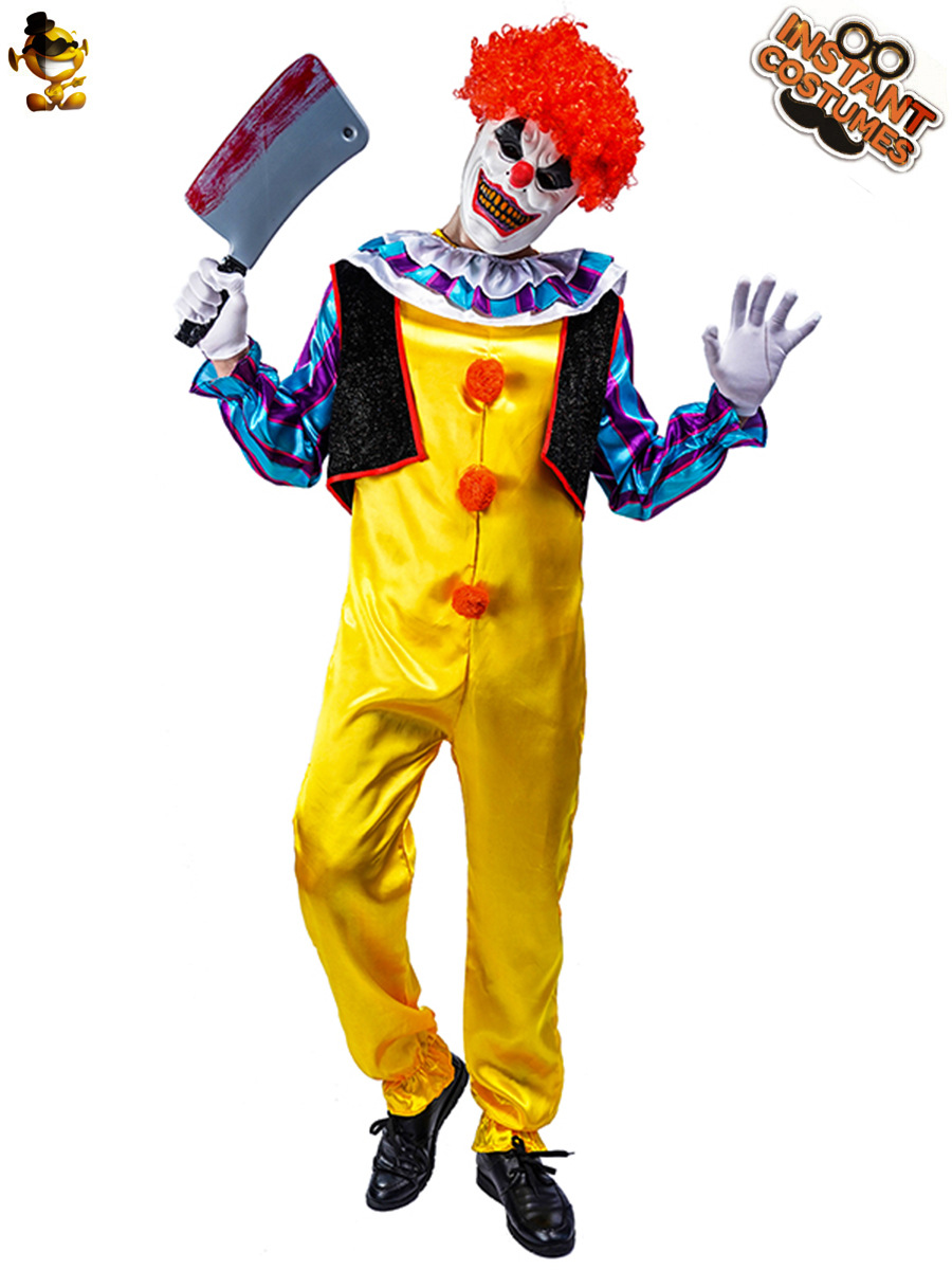 Halloween adulto hombre horror matando payaso traje de una pieza gran payaso demonio masculino juego de rol disfraz