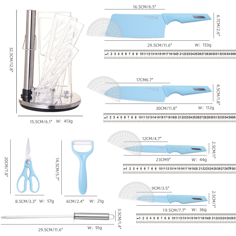 Kit de cuchillos de cocina cuchillo de hoja de acero 8 piezas conjunto de cuchillo de regalo de cuchillo antiadherente de color pintado en acero inoxidable