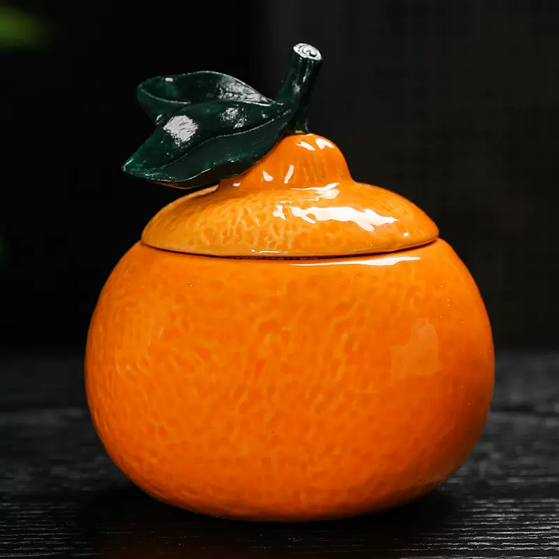 橘子茶叶罐陶瓷大吉大利喜糖罐创意结婚桔子摆件伴手礼品印制LOGO