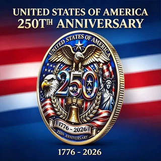 2026美国独立250周年纪念币 金属工艺品浮雕彩印收藏送礼跨境爆款