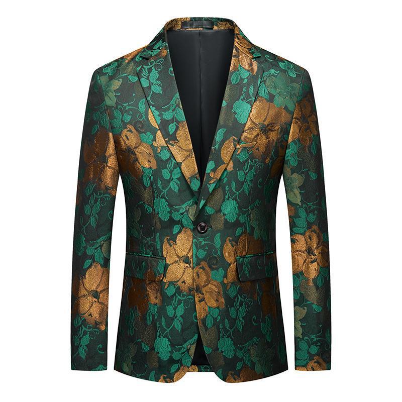 Men's jazz dance blazer suitsfloral and casual business emcee dress, men&apos;s Korean version slim fit jacquard banquet suit jacket