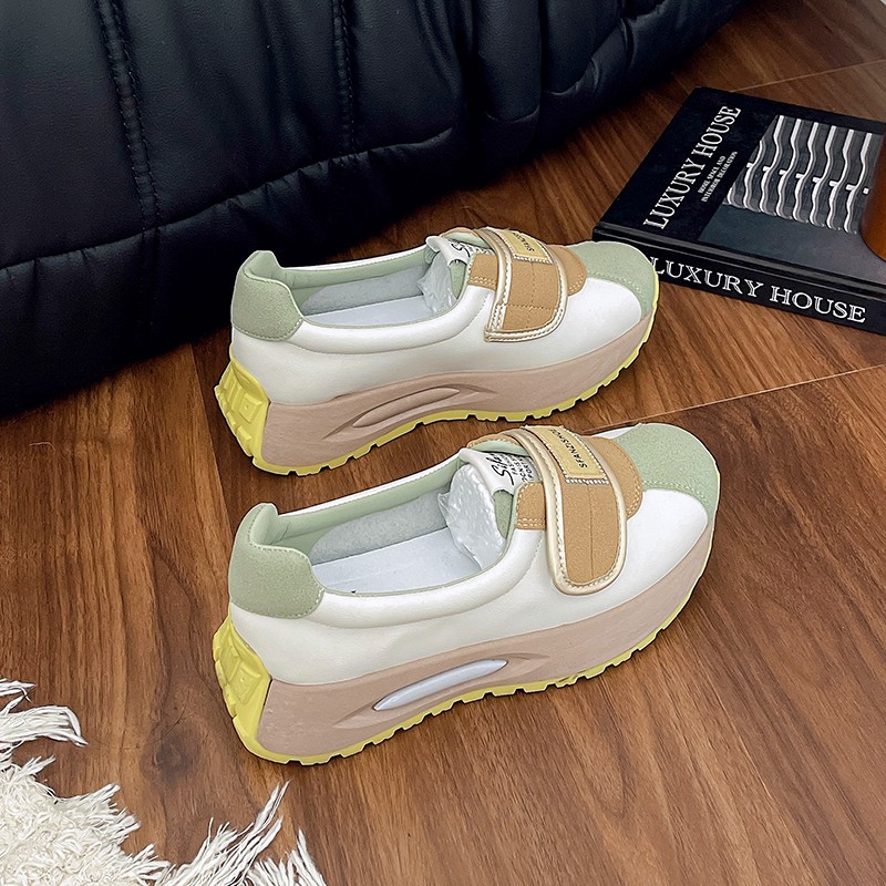 Zapatos de mujer con suela gruesa para aumentar la altura, novedad de primavera 2026, transpirables, con velcro, deportivos, de tacón alto, casuales y versátiles.