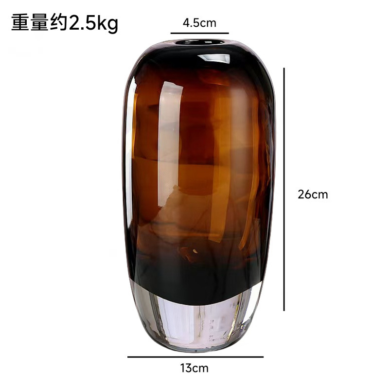 Florero de vidrio de color caramelo creativo de lujo ligero, decoración de salón artesanal, mesa de comedor, decoración de vidrio, decoración de casa modelo, arreglo floral