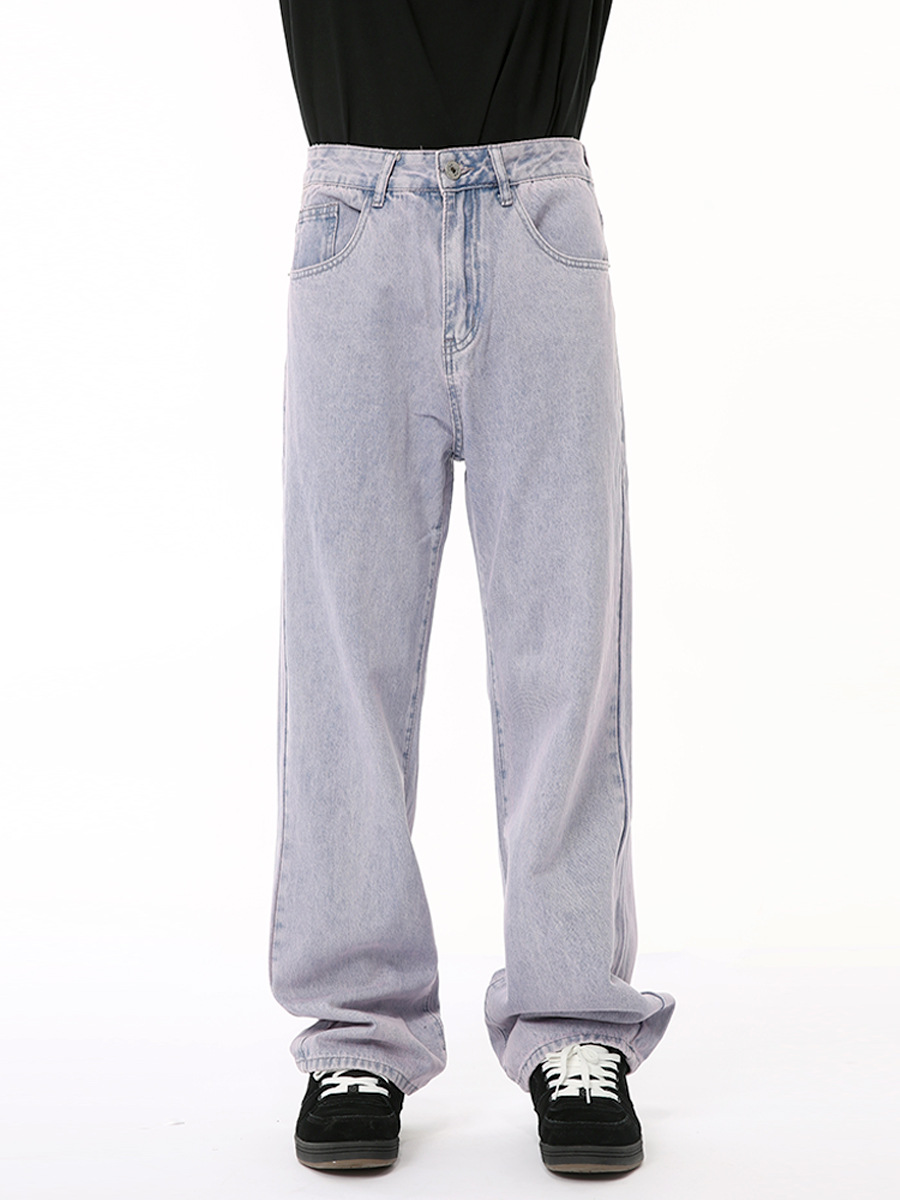MTLCLOTHES Hombres| 2024 verano nuevo estilo americano de alta calle púrpura claro rectas sueltas jeans lavado con agua