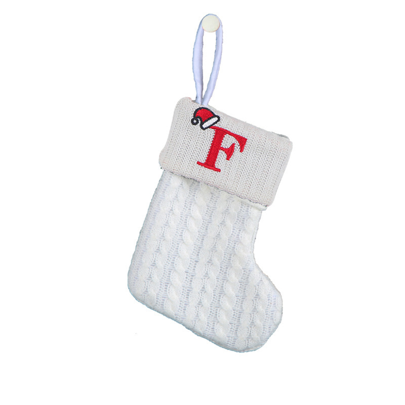 Decoraciones transfronterizas calcetines de punto calcetines de lana letras bordadas bolsa de regalo de dulces PARA NIÑOS Calcetines de Navidad blancos bolsa de regalo