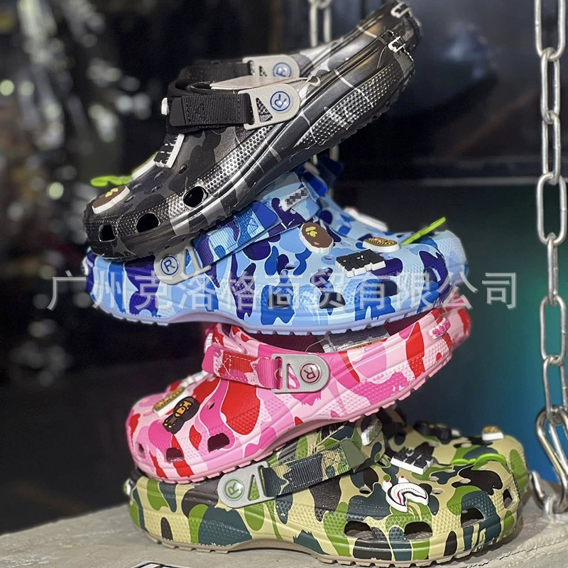 Сандалии-клоги Bape с камуфляжным принтом для взрослых и детей, удобные тапочки, пляжная обувь 209488