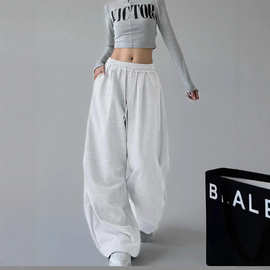 欧美跨境休闲女装街头风系带长裤y2k宽松时尚收腰阔腿裤拖地裤女