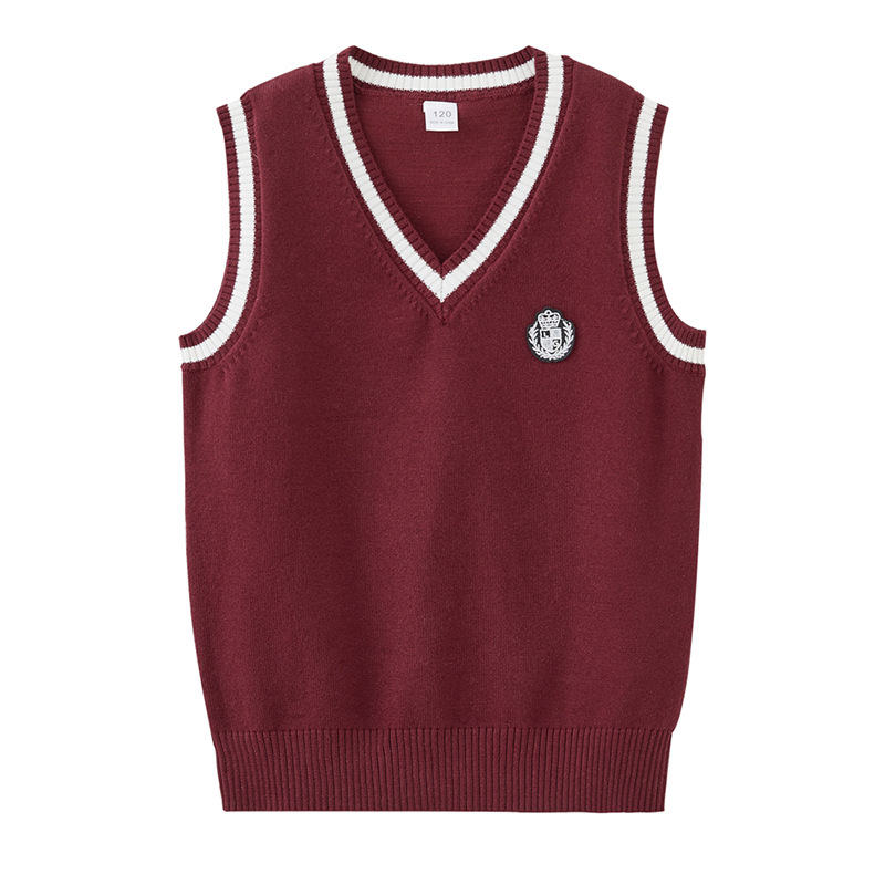 Nuevo estilo transfronterizo primavera y otoño cuello en V color de contraste suéter para niños grandes y medianos chaleco uniforme escolar al por mayor chaleco de punto para niñas