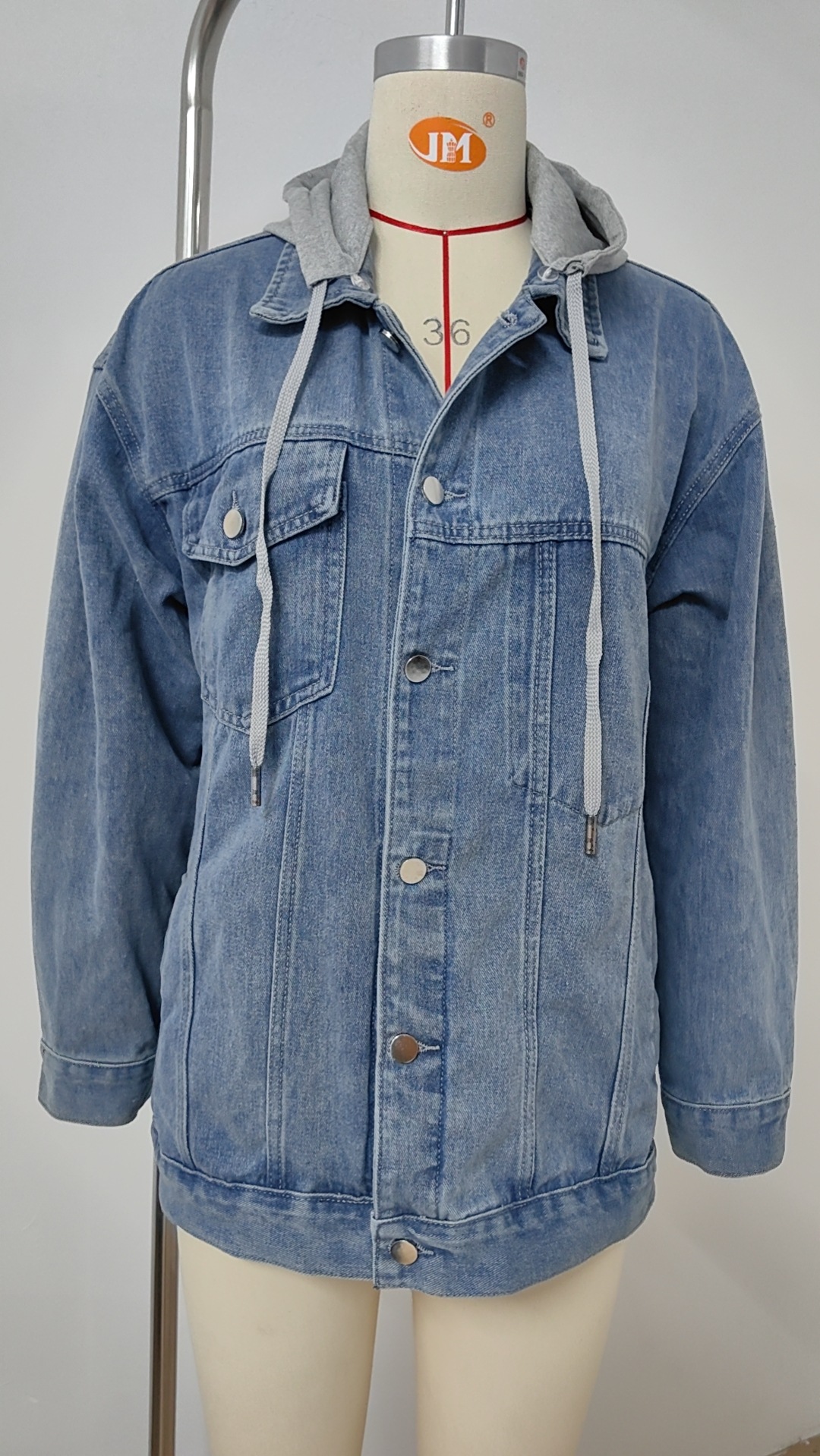 805g Weight Denim Jacket Outerwear Type Long Sleeve Sleeve Length Single Breasted Placket Type Denim Fabric Type Long Top Length Casual Occasion Turndown, Hooded Neckline Loose Fit Type Color Block Pattern Spring, Autumn Season Women's Gender Streetwear Style Women's Streetwear Color Block Single Breasted Denim Jacket 18