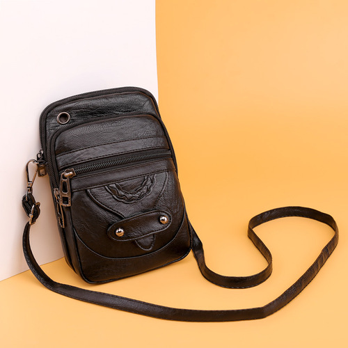 Women's cross-body bag, new textured shoulder bag, mobile phone bag, soft leather, European and American style, mature fashionable retro small bag
