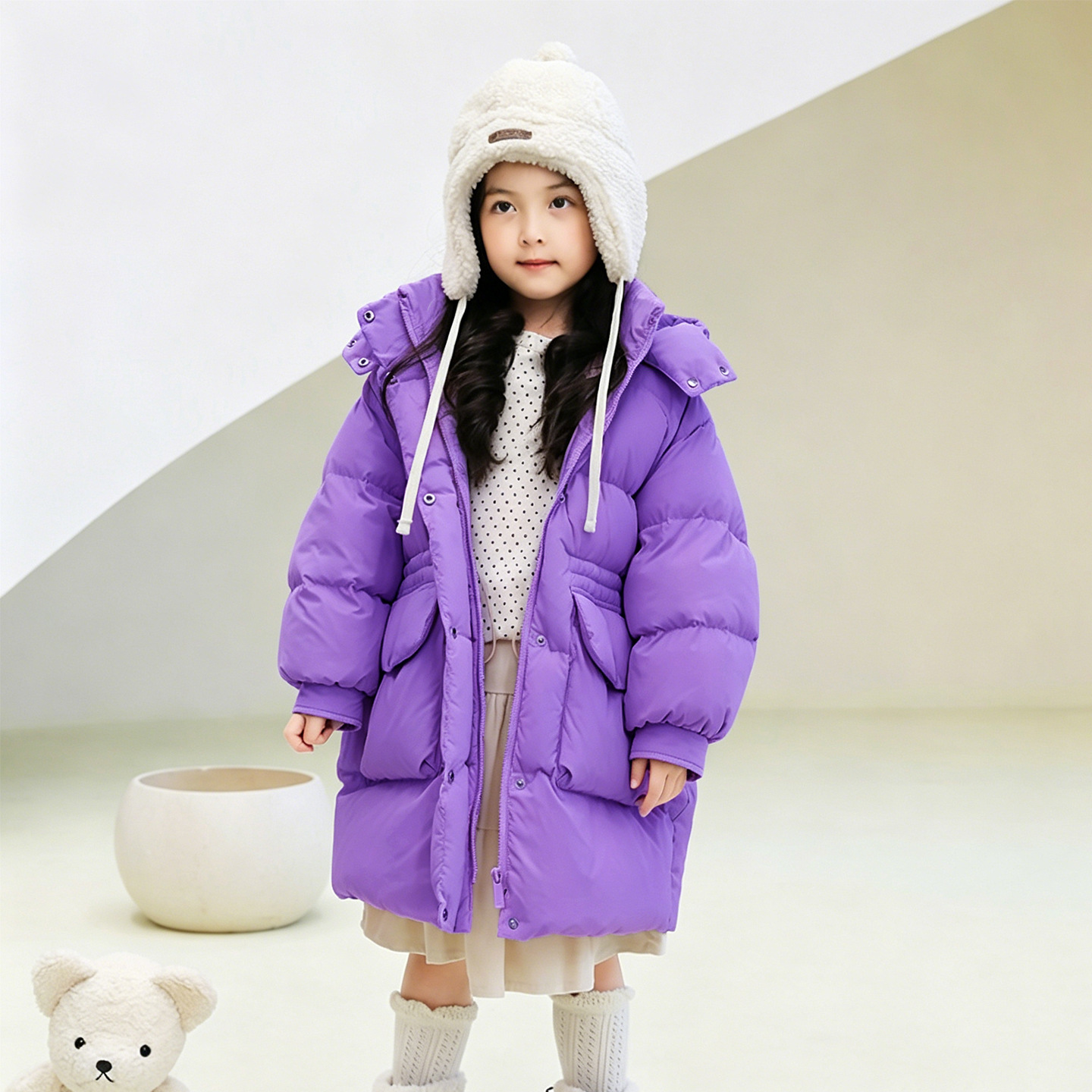 Children's down jacket, boys' mid-length, thickened, 2024 winter new style, girls' down jacket, 90% down filling, 23271