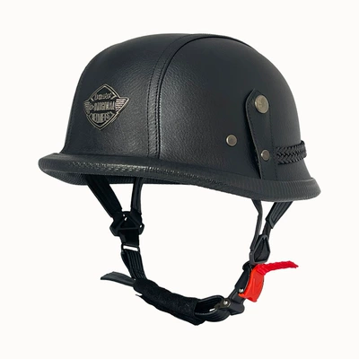 Voss New 3C Certified Cross-Border Men's and Women's Adult Retro German Steel Helmet Motorcycle Prince Helmet Handmade Leather Hat Half Helmet (Motosiklet kaskı (dəbilqə)) - black-flat-m