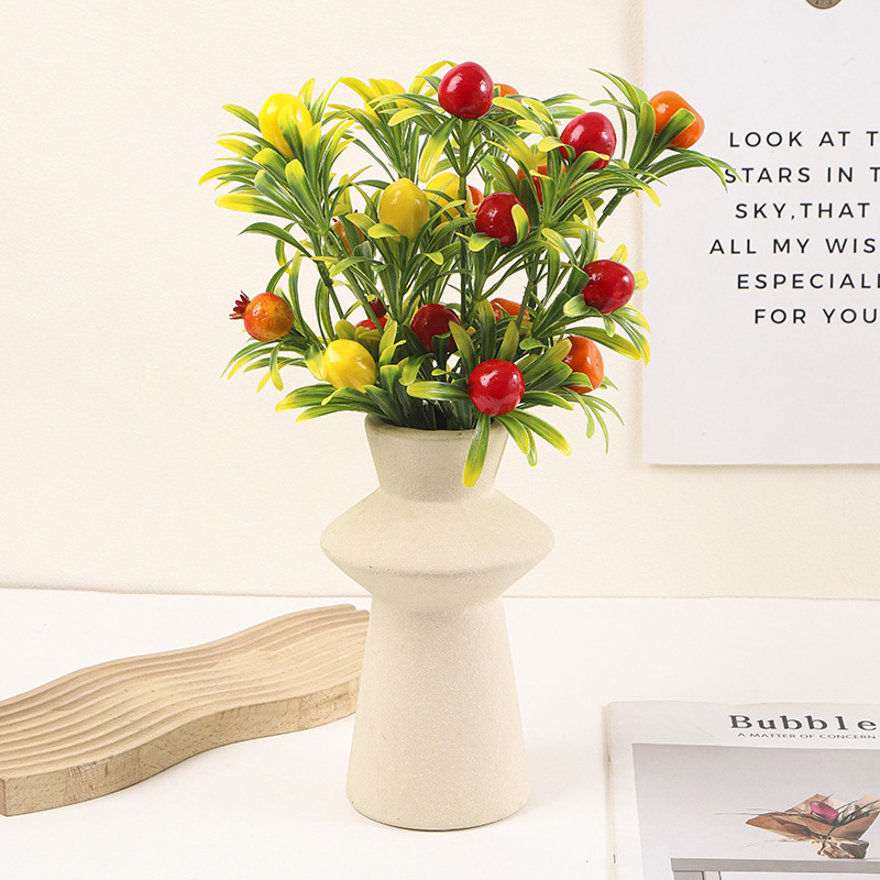 3叉单支仿真果新中式橘子石榴仿真花盆栽假花餐桌插花乔迁装饰