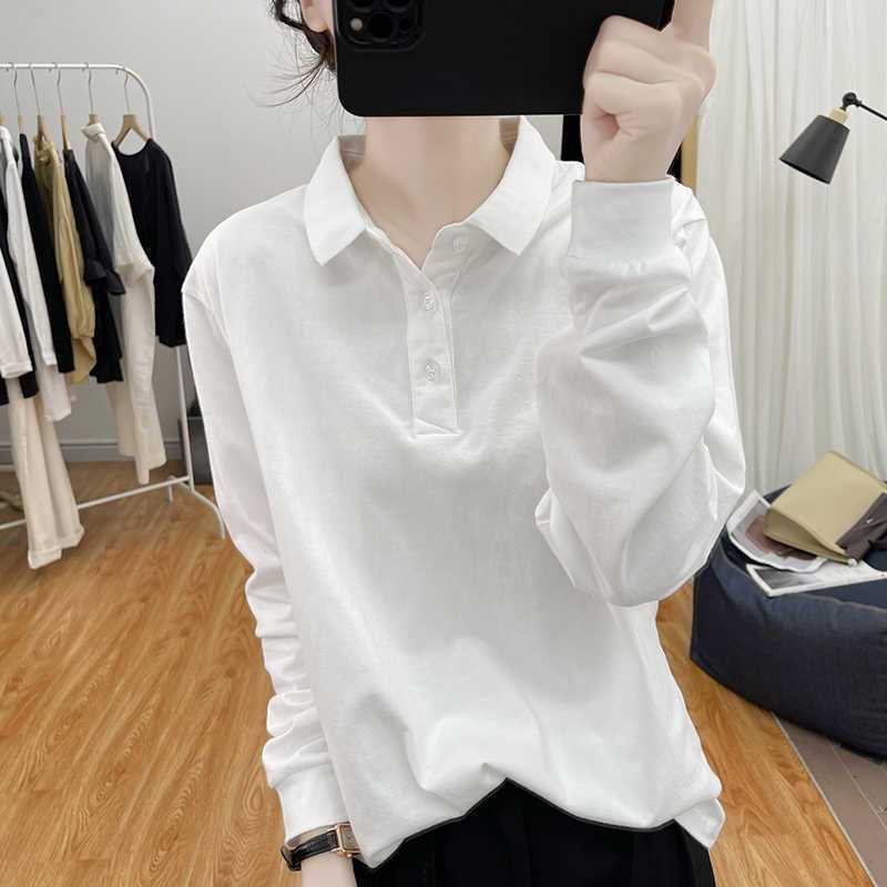 Plus-size Korean-style polo collar long-sleeve top for women, 2026 autumn and winter new model, loose-fitting, slimming, fashionable base shirt Plus-size Korean-style polo collar long-sleeve top for women, 2026 autumn and winter new model, loose-fitting, slimming, fashionable base shirt