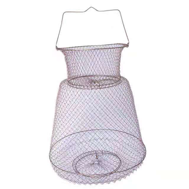 Venta al por mayor plegable de hierro cesta de pescado suministros de pesca