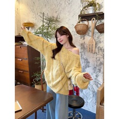 实拍 软软斜纹时尚休闲气质百搭温柔设计感韩版毛衣女慵懒风上衣
