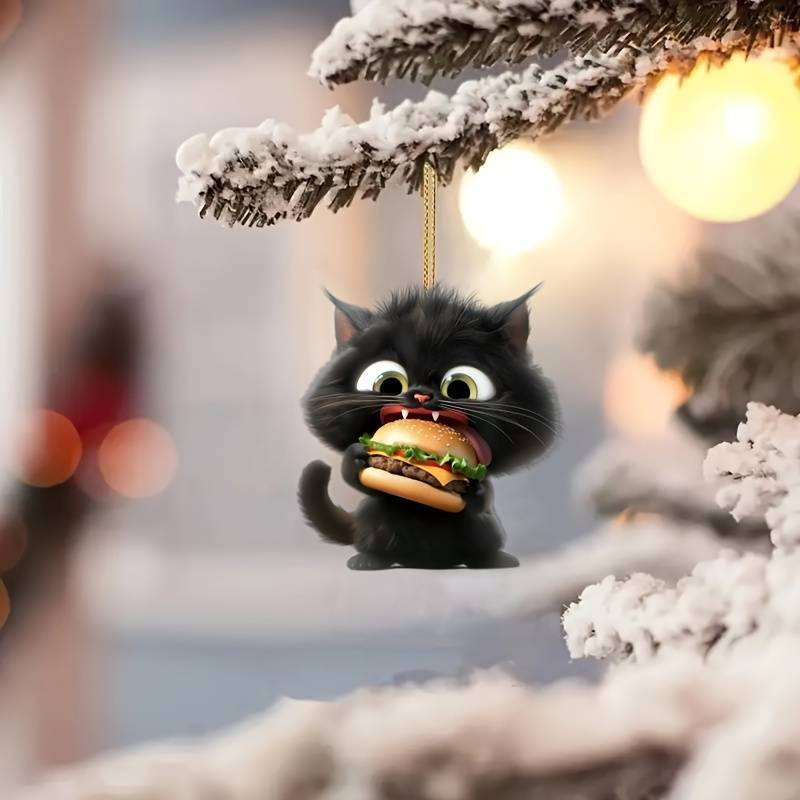 Comer hamburguesas adorables colgantes gatos negros acrílicos planos transfronterizos colgantes de automóviles para el hogar colgantes de decoración de vacaciones