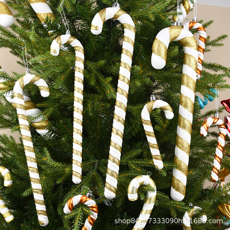 Decoraciones navideñas transfronterizas, muletas blancas doradas, adornos de árboles de Navidad, decoración de escenas de ventanas, accesorios fotográficos de celebridades de Internet