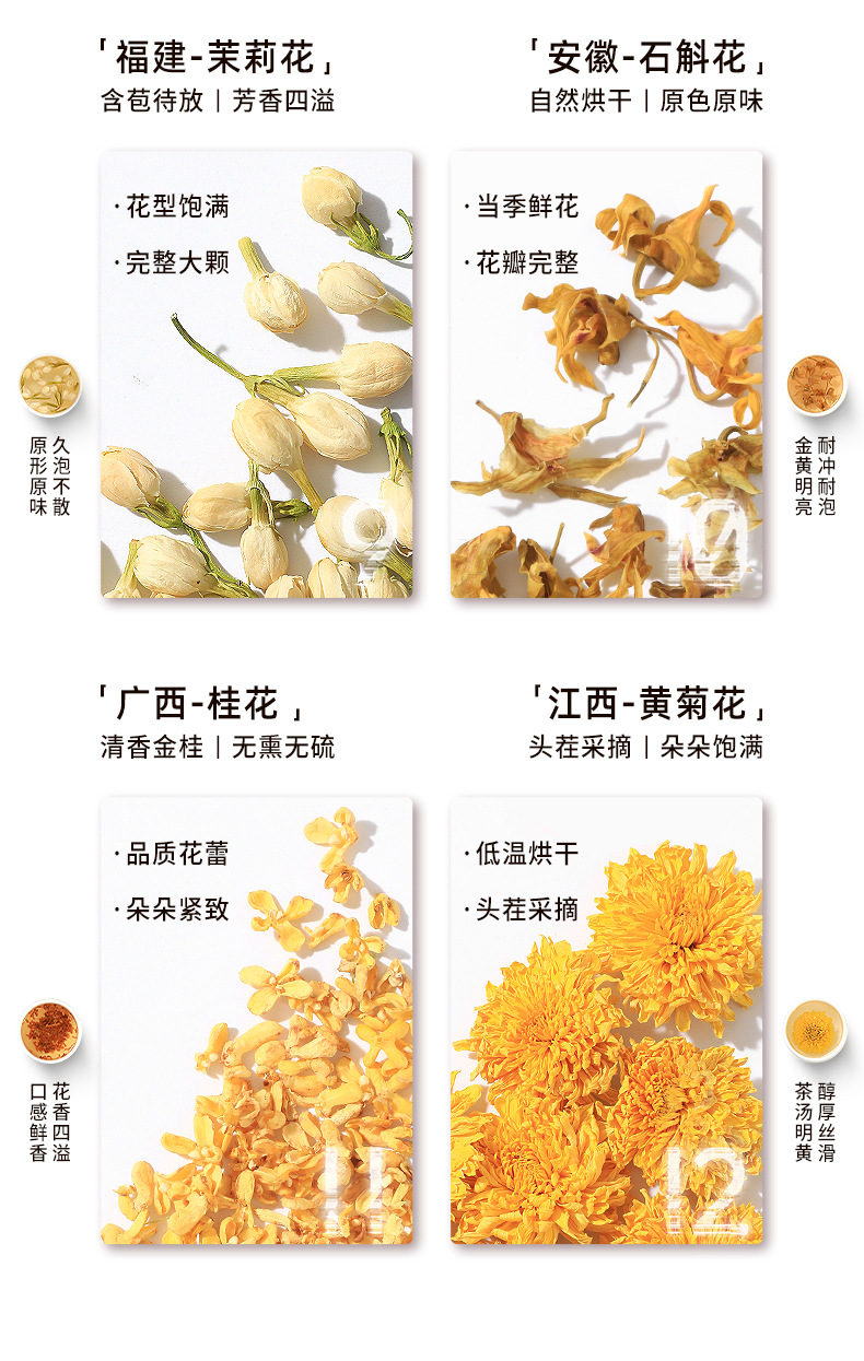 Twelve Flower Herbal Tea Gift Box Rose Jasmine Rosebud Osmanthus Roselle Dendrobium Flower Green Calyx Plum Bitter Orange Flower 117g quality and texture