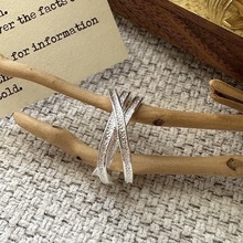 S925纯银韩版小众设计感肌理感交叉戒指韩版复古简约指环批发