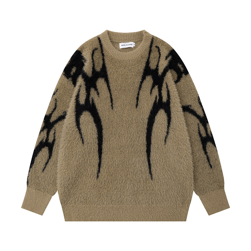 Retro Loose Lazy Style Soft Waxy Knitwear Men's Autumn and Winter American Fashion Brand High-End Mohair Couple Knitwear Retro Loose Lazy Style Soft Waxy Knitwear Men's Autumn and Winter American Fashion Brand High-End Mohair Couple Knitwear