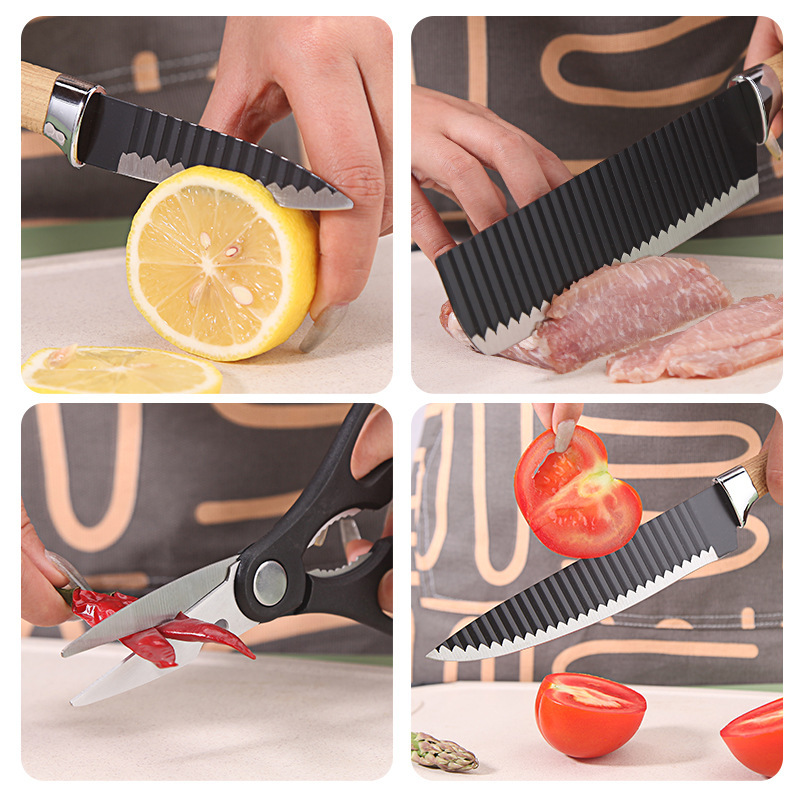 Comercio exterior cuchillo de acero inoxidable madera herradura mango conjunto de cocina set seis piezas cuchillo de cocina cuchillo de frutas cuchillo de regalo